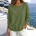 thumbnail image 3 of GERsome Sweatshirt for Women Henley Button Crew Neck Long Sleeve Pullover Tops Solid Color Army Green L, 3 of 7