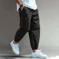 thumbnail image 4 of Cargo Pants For Men, Pants for Men Straight Leg Linen Pants Elastic Waist Drawstring Trousers Casual Beach Bussiness Dress Loose Fit Pant with Pockets Black XL, 4 of 7