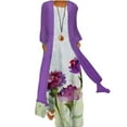 thumbnail image 1 of SMihono Robe d'Été pour Femmes Grande Taille Robe Décontractée à Imprimé Floral Col Rond Sans Manches Ensemble Deux Pièces en Chiffon Uni, 1 of 5