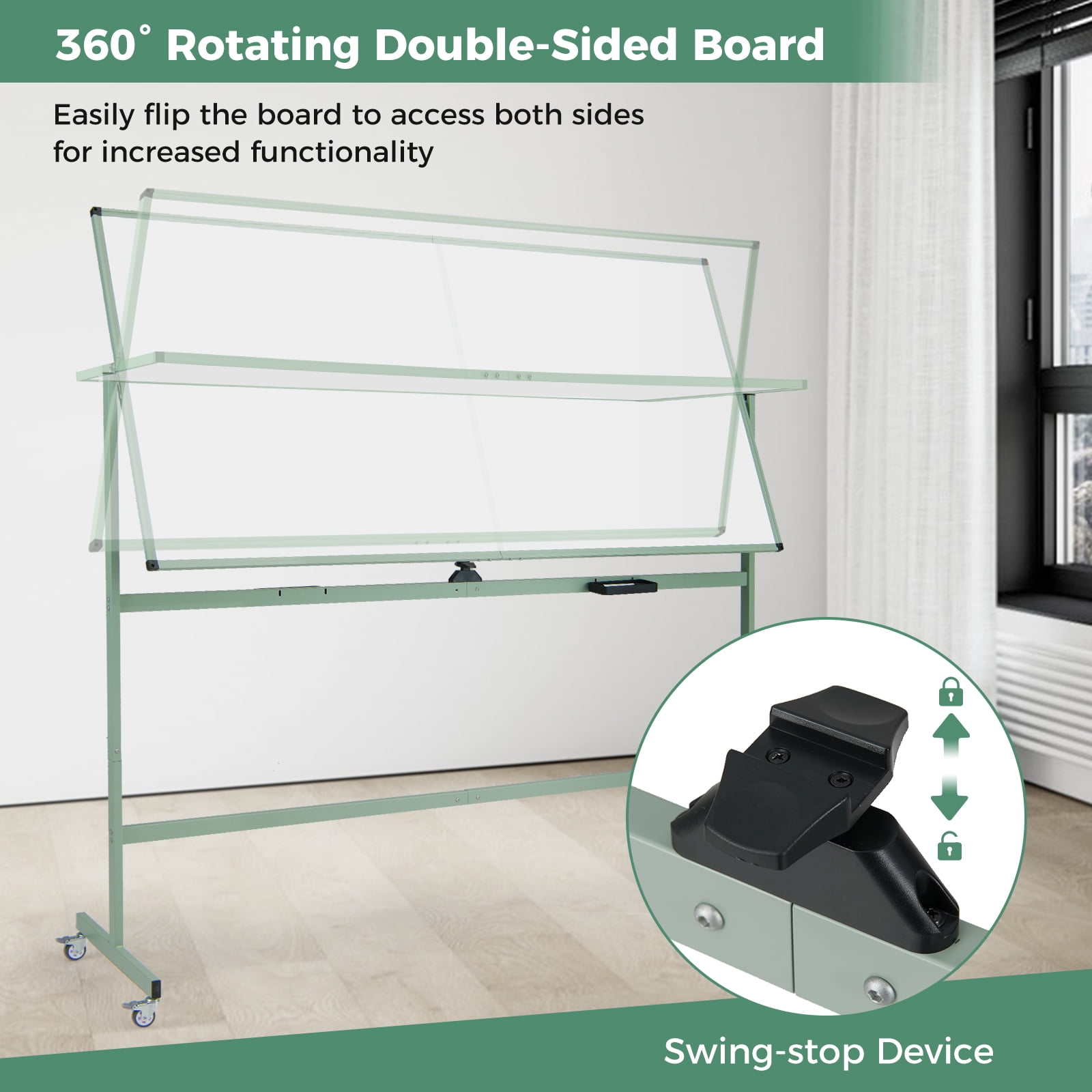 Costway 72" x 36" Double-Sided Magnetic Whiteboard with Stand and Aluminum Alloy Frame Green