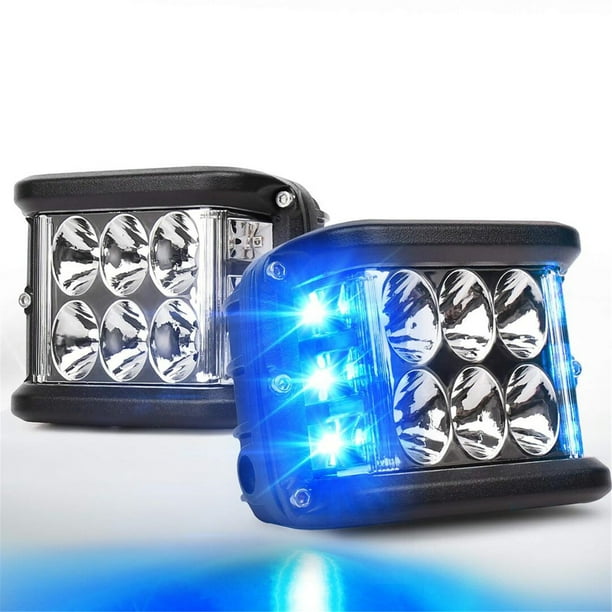 Luces LED de 36 W para autos y camionetas | Luces laterales con luz blanca y estroboscópica ámbar | Haz de 30 grados | Brillo de 4200 LM | Uso todoterreno y en vehículos de emergencia