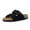 Black, variant on Logo 100% Genuine Leather Suede Slides for Women, Cushioned Cork Footbed Womens Sandals with Adjustable Buckles and Memory Foam