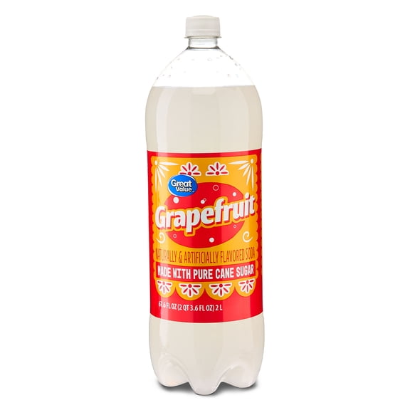 Great Value Grapefruit Soda Pop, Pure Cane Sugar, 2 Liters