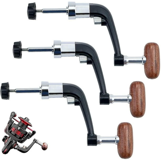 3 Pack Fishing Reel Handle Metal Fishing Spinning Reel Crank Replacement  With Wood Rotatable Grip 