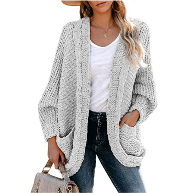 Tralilbee Women's Long Sleeve Open Front Chunky Oversized Knitted Sweater Cardigan