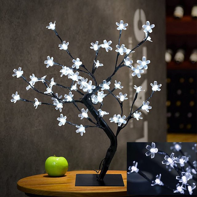 Lámpara de árbol de bonsái de flor de cerezo, árbol de lámpara LED de 45 cm, decoración navideña, 48 bombillas de flores, temporizador, lámpara de funcionamiento con batería, decoración de fiesta de