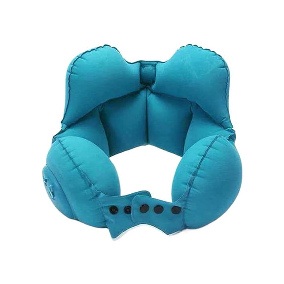 Inflatable U-Shaped Neck Pillow Soft Flocking Travel Cervical Support Portable Compressible Air Pillow for Airplane High-Speed Rail Office Nap