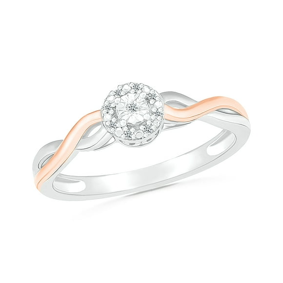DGOLD Sterling Silver and 10kt Gold Round White Diamond Two Tone Promise Ring for Women (1/20 cttw)