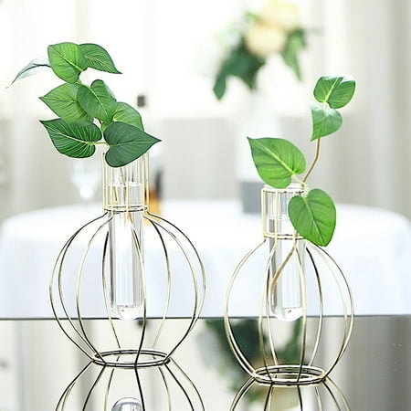 Round Vases For Centerpieces BalsaCircle 2 Gold Metal Geometric Round Flasks with Clear Glass Tubes Flower Vase Holders Wedding Party Event Home Centerpieces ()