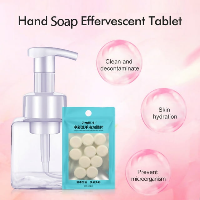 Pastillas de jabón de manos Espuma efervescente para manos Limpieza profunda 10 pastillas con botella
