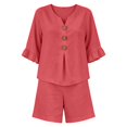 thumbnail image 7 of IUYRTFE Women's V-Neck Sleeveless Button Front Top and Wide Leg Pants Set Casual Summer Two Piece Outfit with Pockets, 7 of 7