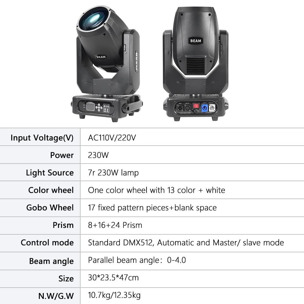 2PCS Beam 7R 230W Moving Head Light Mini Stage Light Effect DMX 512 for Disco Bar W/Case