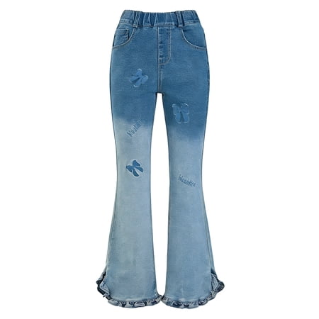 HAYIMI Children Girls Stretch Flare Jeans High Waist Skinny Bootcut Pants For Teenagers And Juniors With Ankle Drag Lovely Solid Color Trousers