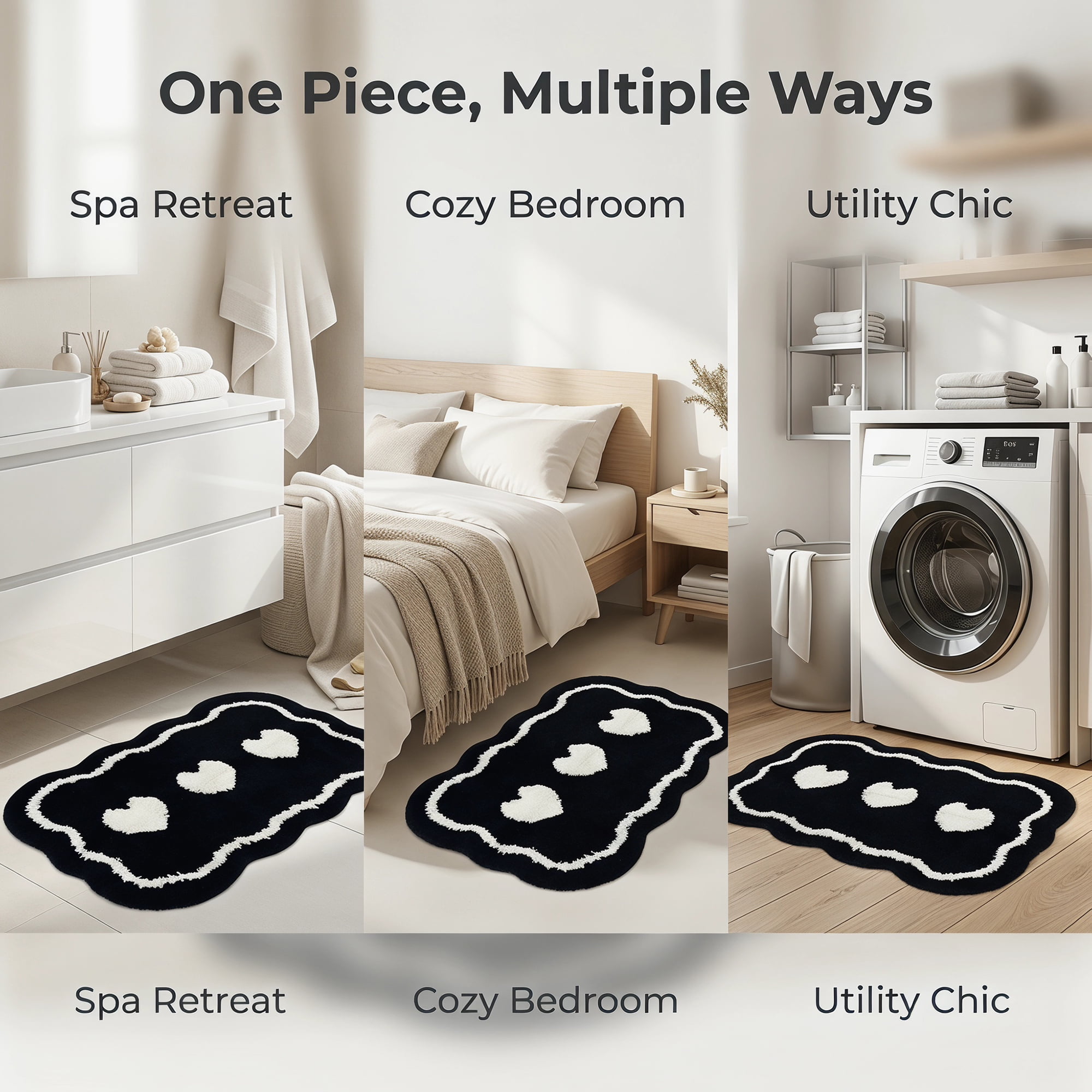 Unique Bargains Aesthetic Ultra Absorbent Shaggy Non Slip Bath Mat Black 24" x 16"