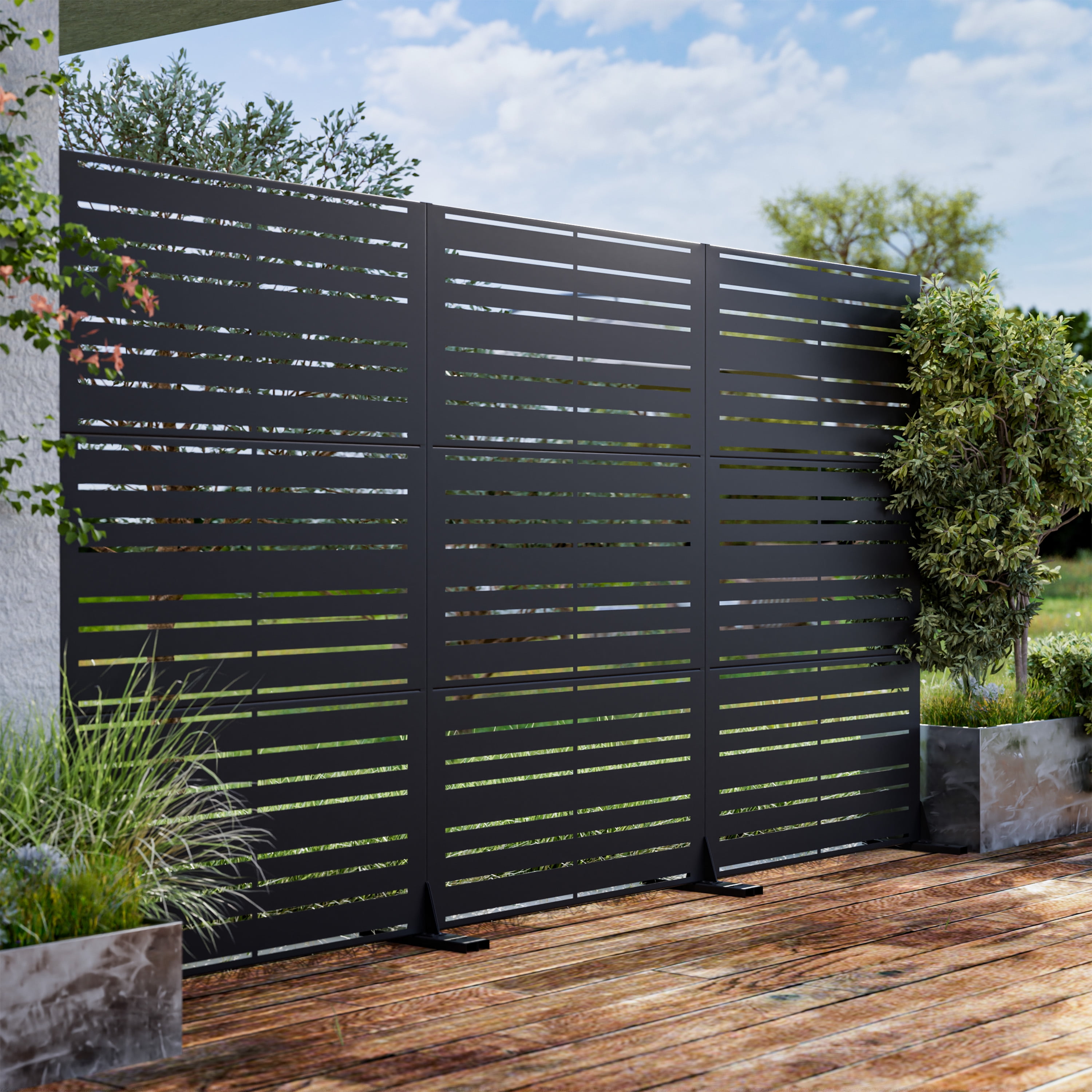 MAYEERTY 72"x47" Outdoor Privacy Screen Freestanding Metal Room Dividers Balcony Decorative Screen,Black