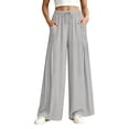 thumbnail image 2 of Palazzo Pants for Women Summer Elastic High Waist Loose Casual Wide Leg Flowy Pants Boho Trousers with Pockets, 2 of 7
