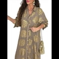 thumbnail image 1 of Vestido Bohemio con Estampado Floral para Mujer, Escote en V Profundo, Abertura Lateral, Corta, Corte A, Holgado Caqui L, 1 of 5