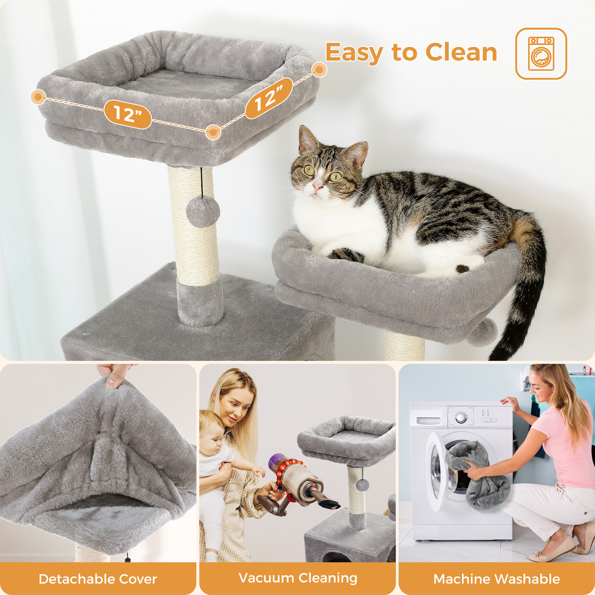Pawz Road 73" Multi-Level Cat Tree with Sisal Posts, Gray photo 2