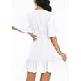 thumbnail image 3 of Aiyino Women's Summer Dresses Casual Short Sleeve V Neck Ruffle Leopard Print High Waist Flowy Mini Dress with Belt M,White, 3 of 7