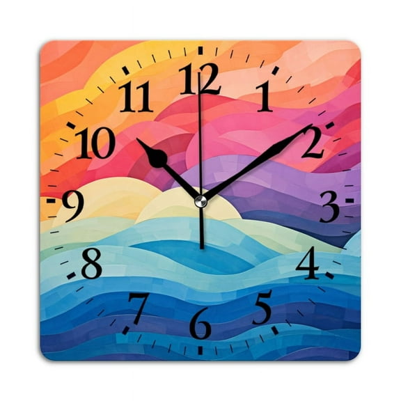 Square Wall Clock,Abstract Waves And The Sky At Sunset,Silent Non-Ticking Wall Clock Decor for Home Office Kitchen Living Room Bedroom(10inch)