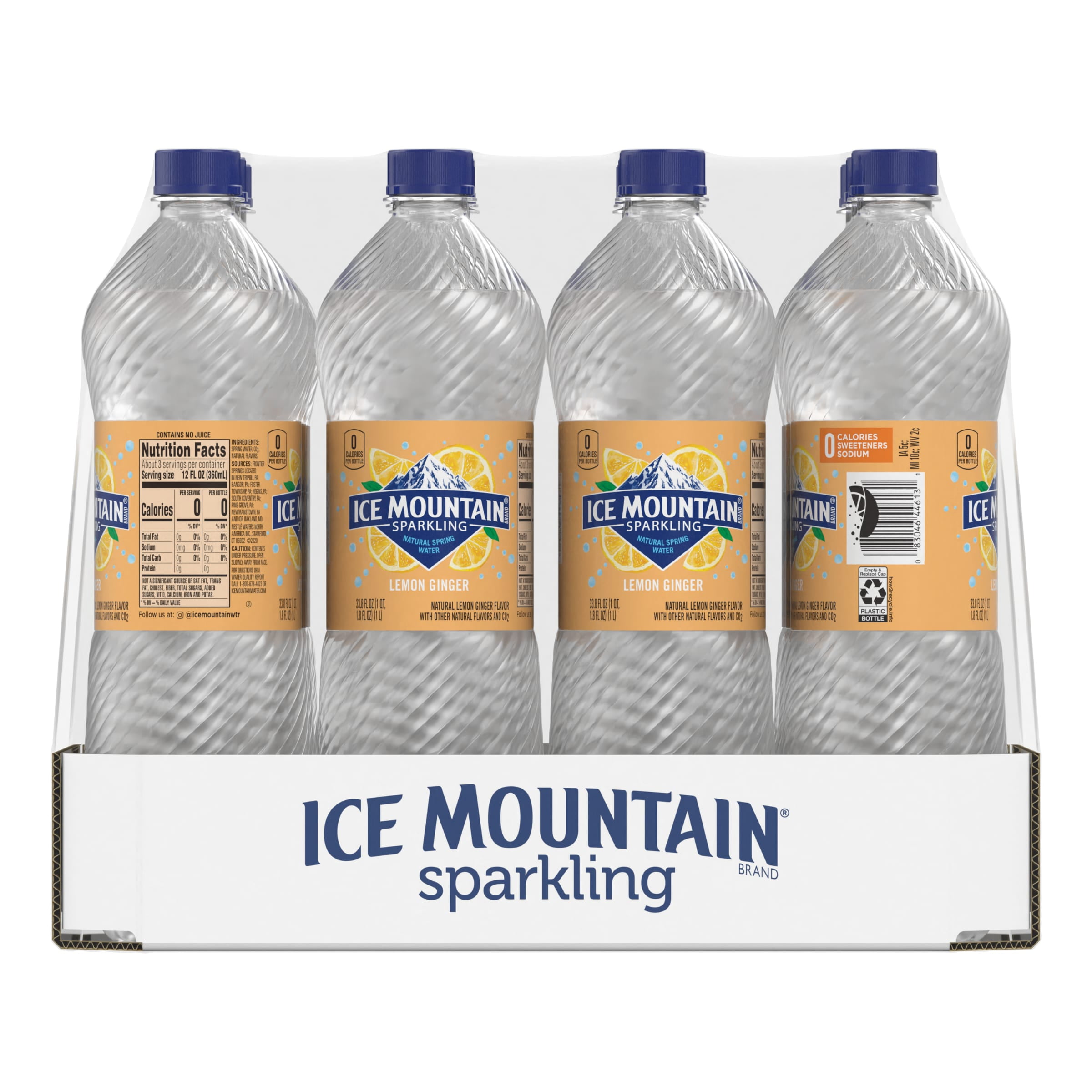 Ice Mountain Sparkling Water, Lemon Ginger, 33.8 oz. Plastic Bottles