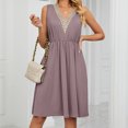 thumbnail image 3 of Vestido De Mujer Vestido de verano para mujer Vestido elegante con bolsillo Simple para fiesta navideña (Púrpura XL) Ygjytge para Mujer Púrpura T S, 3 of 8