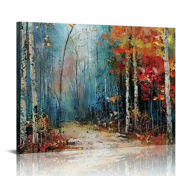 ARISTURING  White Birch Tree Canvas Wall Art Blue Forest Painting Landscape Picture, Teal Nature Artwork Modern Large Framed for Living Room Bedroom Bathroom Dinning Room Home Office Wall Decor