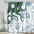 thumbnail image 5 of Green Nautical Octopus Shower Curtain Navy Blue Mermaid Funny Ocean Kraken Shower Curtains for Bathroom Anchor Coastal Map Waterproof Fabric Bath Curtain Decor with Hooks 72x 72, 5 of 6