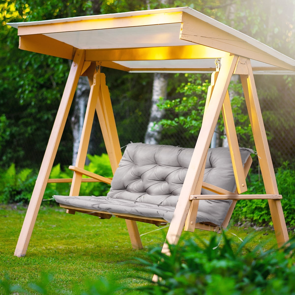 Outdoor Bench Cushion Inlife Swing Chair Cushion Waterproof Sun-Resistant with 8 Nonslip Ties, Light Gray 150cm*100cm