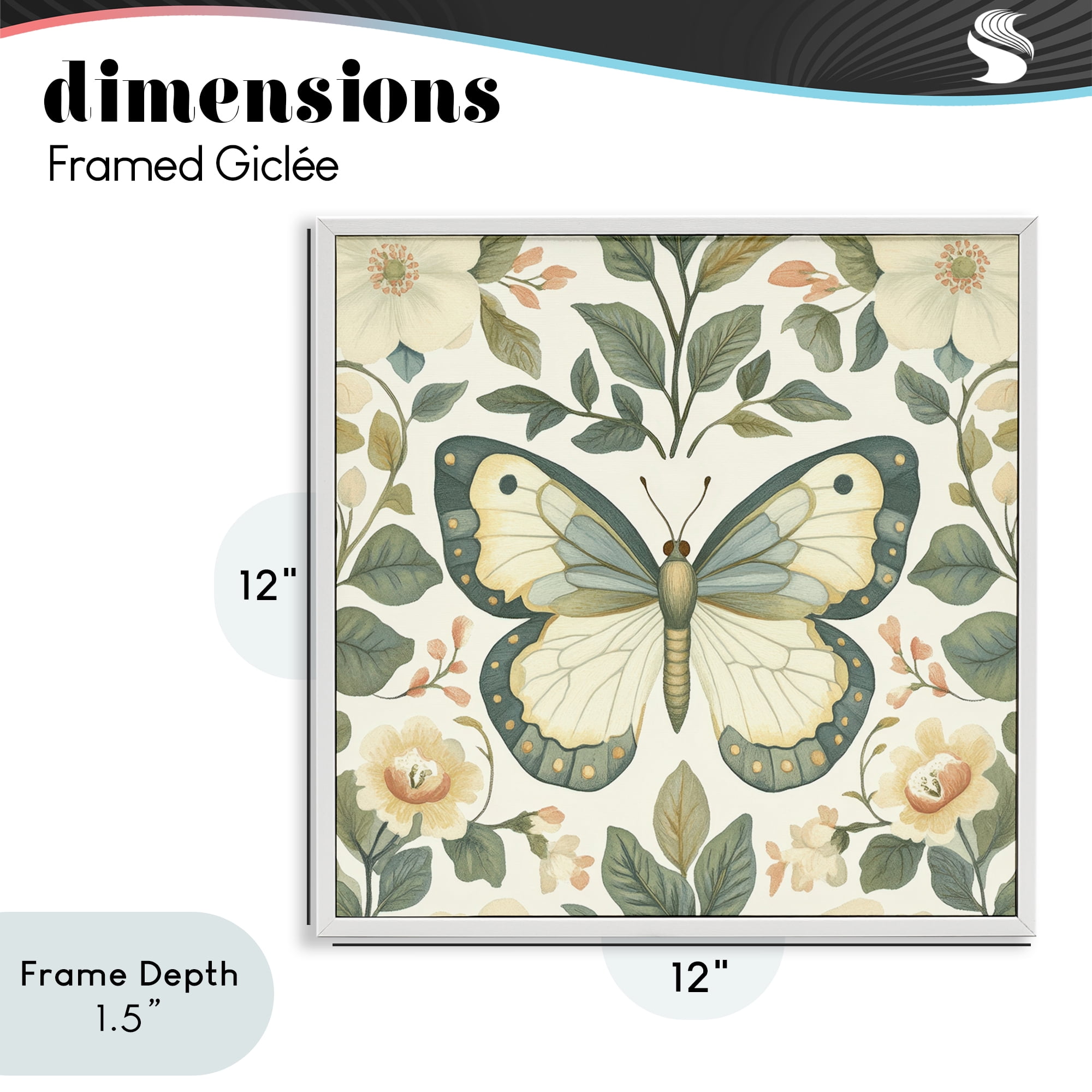 Stupell Industries Sage Butterfly and Florals White Framed Giclee Art, design by Petal Prints Design