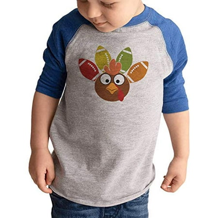 

7 ate 9 Apparel Kid s Funny Turkey Football Feathers Thanksgiving Shirt Blue Tee