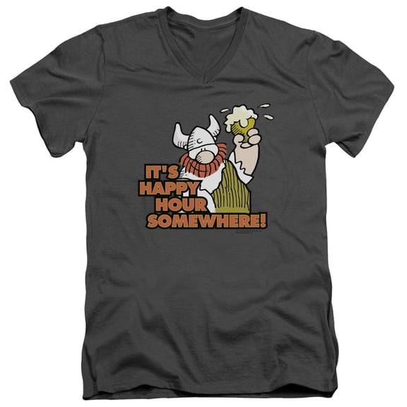 Hagar The Horrible Happy Hour S/S Adult V-Neck 30/1 T-Shirt Charcoal