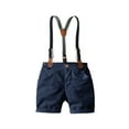 thumbnail image 4 of IBTOM CASTLE Toddler Baby Boys Formal Suit Gentleman Wedding Baptism Christening Outfits Bowtie Shirt + Suspender Shorts Pants Overalls Clothes 2-3 Years Navy Blue, 4 of 9