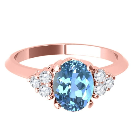 AoneJewelry 10K Rose Gold Oval Blue Topaz and Diamond Ring 1.55 Carat Gemstone Jewelry for Women