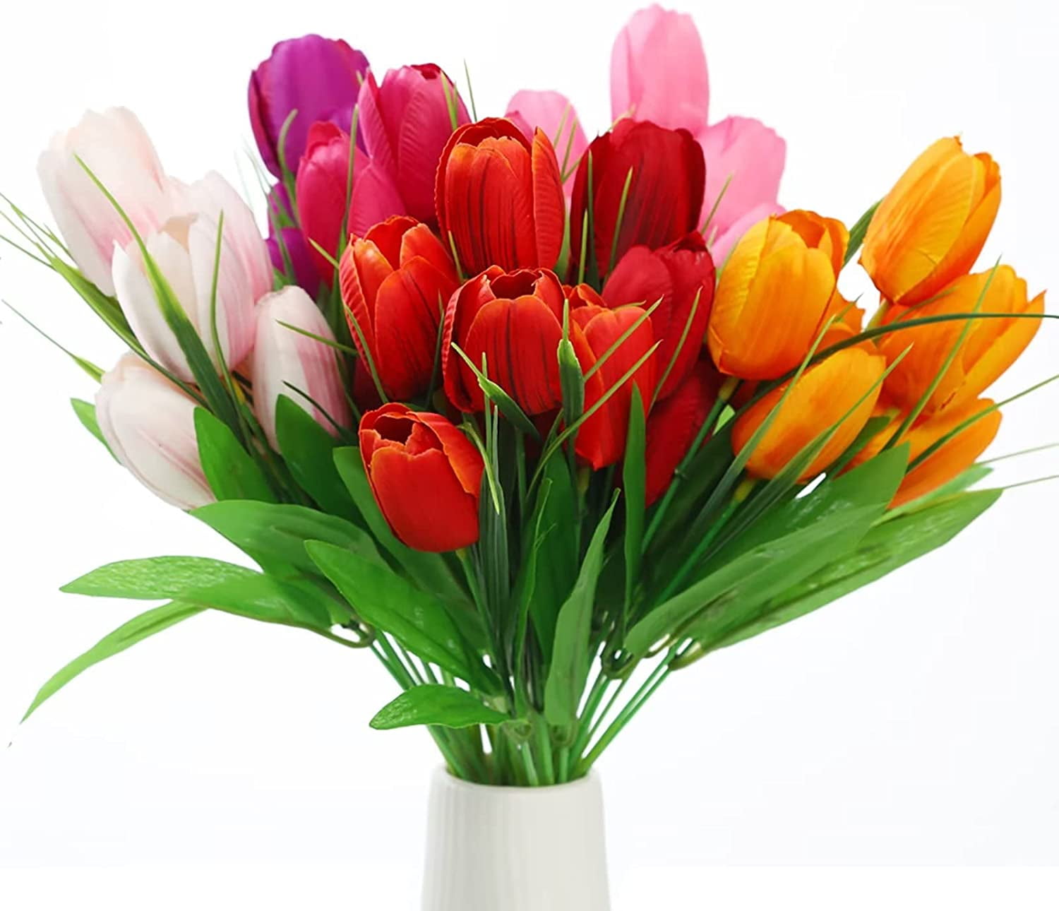 6 Bundles Tulips Artificial Flowers Multicolor Real Touch Silk Tulips