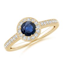 ANGARA Natural Blue Sapphire Halo Ring with Diamond Accents in 14K Yellow Gold for Women (Size-5mm) | September Birthstone, Birthday, Anniversary, Jewelry Gift for Women | Natural Blue Sapphire Ring