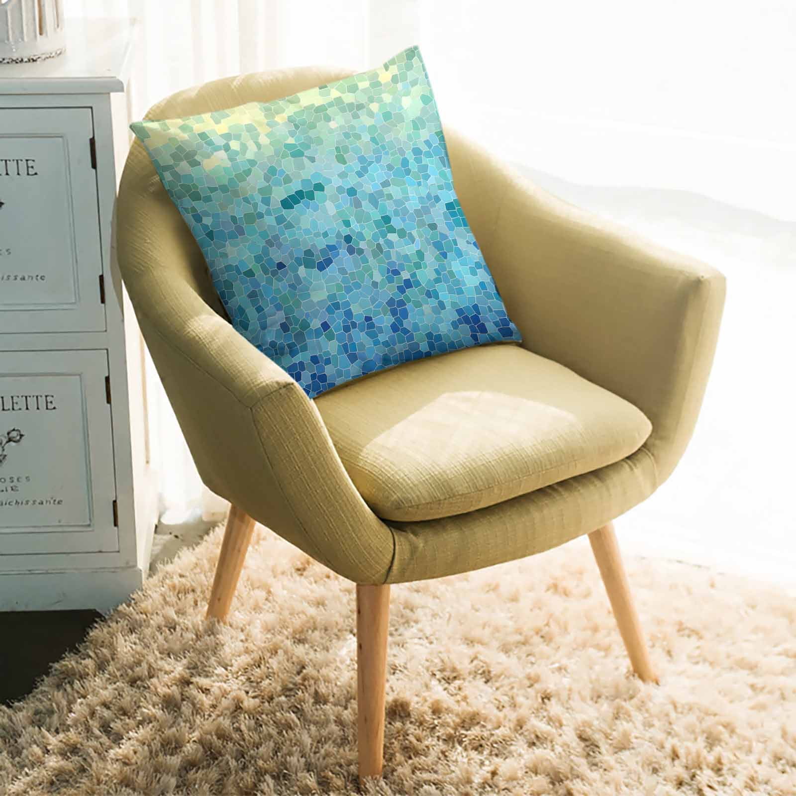 Throw Pillow Covers 26x26 Inch, Turquoise Blue Teal Decorative Pillow Cases for Couch Sofa Bed, Chic Stained Glass Texture Aesthetic Cotton Linen Square Home Decor Pillowcases with Hidden Zipper