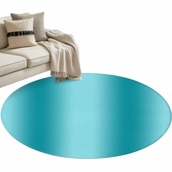 Teal Ombre Round Area Rug 3 FT, Small Kitchen Bathroom Mat, Modern Abstract Art Farmhouse Gradient Washable Indoor Outdoor Throw Runner Carpet Non-Shedding Doormat for Table Shower Sofa Entryway