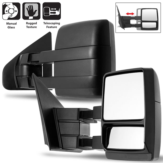 Left Driver Side Black Textured Manual Adjustment Folding Rear View Towing Mirror Replacement for Ford F-150 04-14 