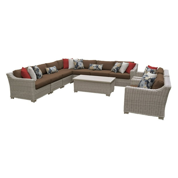 TK Classics Coast 10 Piece Wicker Patio Furniture Set with Club Chairs