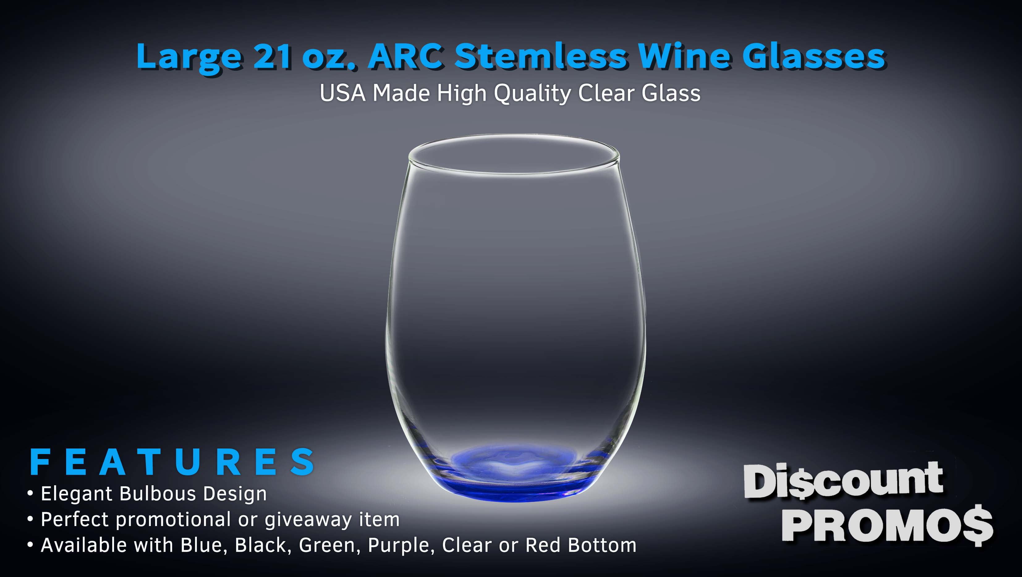 10 ARC Stemless Wine Glasses Set, 21 oz. - Chardonnay, Cabernet, Merlot, Sauvignon - Blue