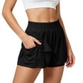 thumbnail image 3 of XIAOCHA Womens Solid Athletic Shorts Smocked High Waist Side Split Pocket Gym Bermudas, 3 of 8