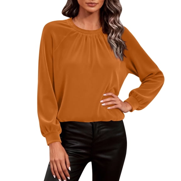 Pleated Front Shirts for Women, Mock Neck Long Sleeve Tops, Dressy Casual Fall Fashion Tunic Blouses
