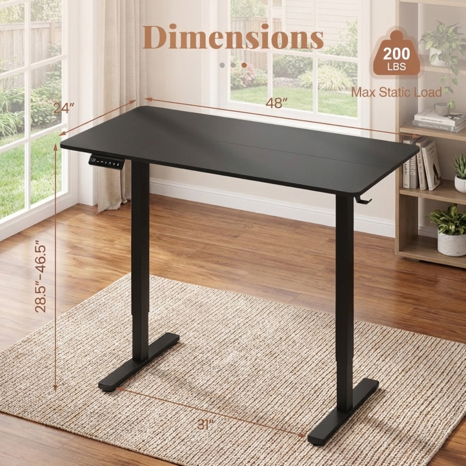 Furnibear 48 Inch Ergonomic Electric Standing Desk with 3 Memory Settings, Anti-Collision, Child Lock and Digital Display Black