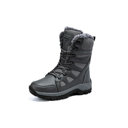 

Daeful Unisex Snow Boots Lace Up Mid Calf Boot Plush Lining Hiking Shoe Breathable Comfort Winter Warm Shoes Work Gray 10.5