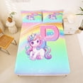 thumbnail image 5 of Erosebridal Cartoon Magical Animal Unicorn Kids Queen Sheet Sets,Rainbow Gradient Letter P Bed Set For Girls 4-Piece, 5 of 6