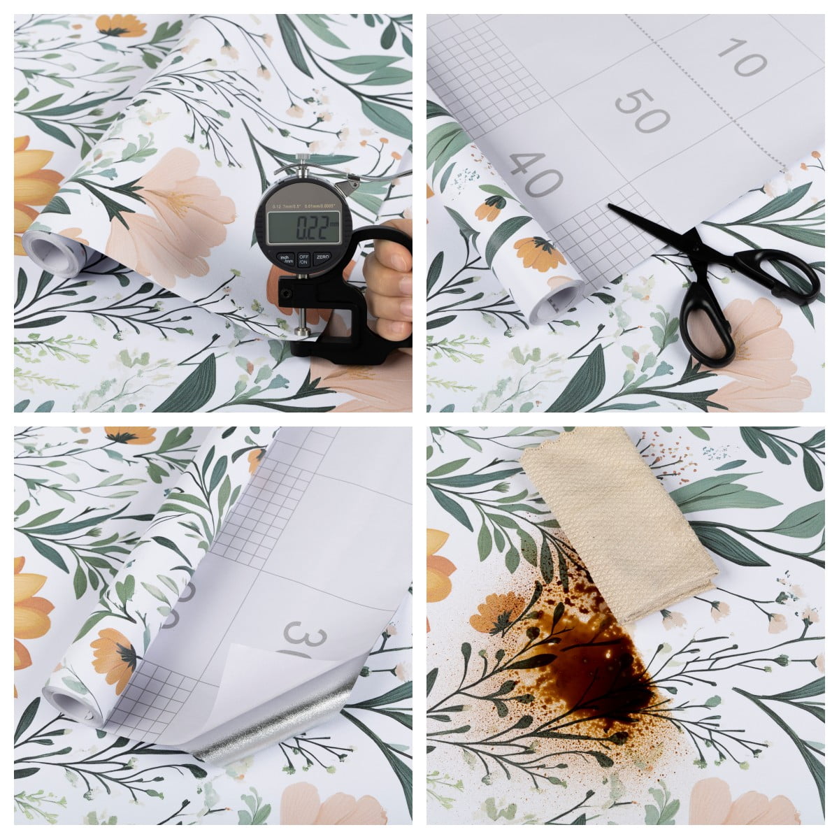 (4 pack) Abyssaly Floral Peel and Stick Wallpaper 17.5-in x 118-in Self-Adhesive Removable Flower Vinyl Paper for Home Decor