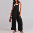 thumbnail image 2 of Womens Overalls Casual Loose Sleeveless Adjustable Tie Straps Bib Wide Leg Cotton Linen Rompers Outfits with Pockets Black,L, 2 of 6
