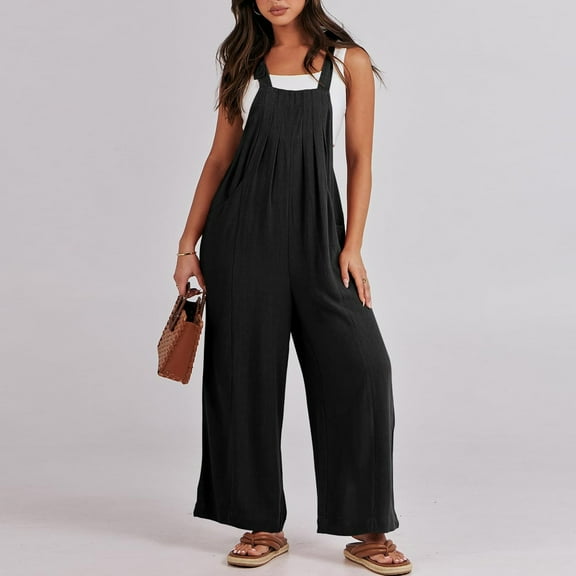 ZHUGeLI Fashion Women Casual Cold Shoulder Jumpsuit Solid Suspender Jumpsuits Wide Pocket Leg Pant Up to 50% off Clearance