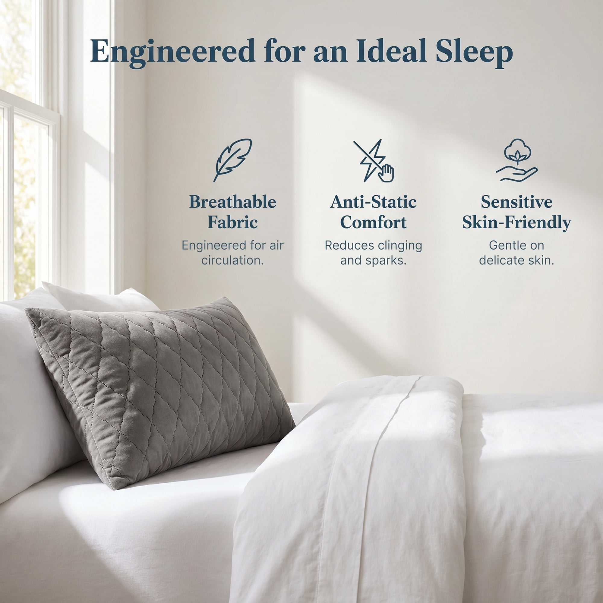 Unique Bargains Breathable Hypoallergenic Envelope Pillow Protectors Queen Dark Gray 20" x 30"